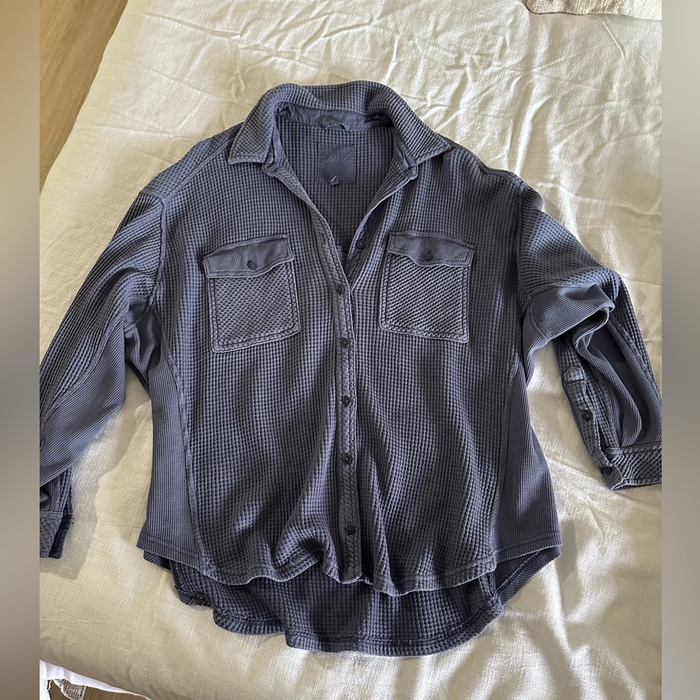 Blue waffle button up